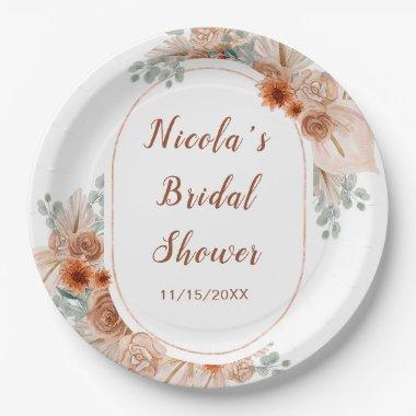Boho Terracotta Pampas Grass Paper Plates