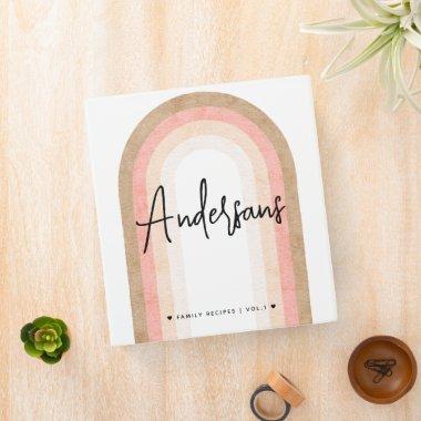 Boho Terracotta Pink Rainbow Family Name Recipe 3 Ring Binder