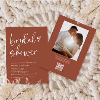 Boho Terracotta QR Code Script Bridal Shower Invitations
