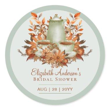 Boho Terracotta Sage Tea Party Baby Bridal Shower Classic Round Sticker