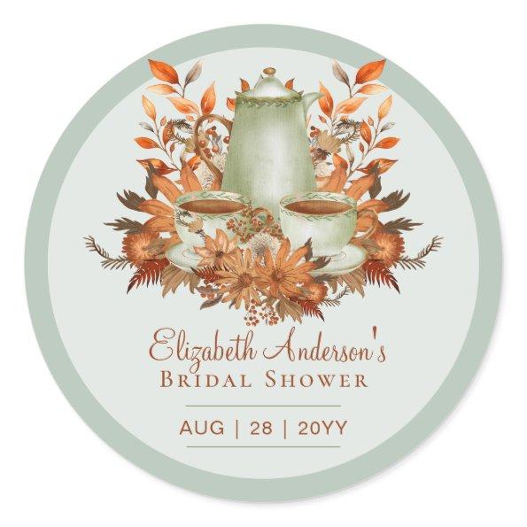 Boho Terracotta Sage Tea Party Baby  Classic Round Sticker