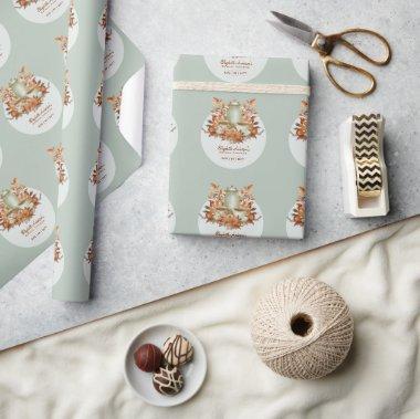 Boho Terracotta Sage Tea Party Baby  Wrapping Paper