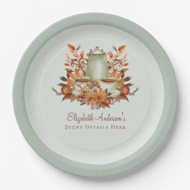 Boho Terracotta Sage Tea Party Floral Event Dinner Paper Plates