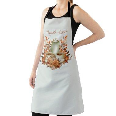 Boho Terracotta Sage Tea Party FloralTea Shop Cafe Apron