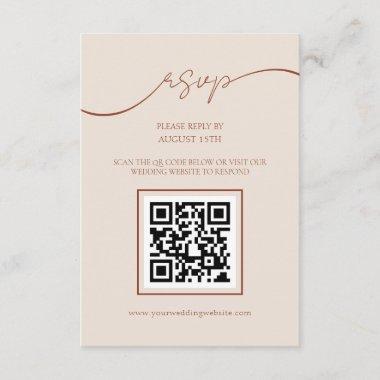 Boho Terracotta Script QR Code Wedding RSVP Card