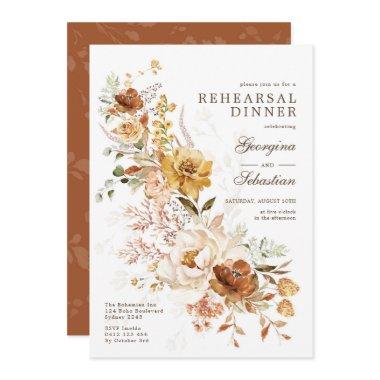 Boho Terracotta Yellow Flower Rehearsal Dinner Invitations