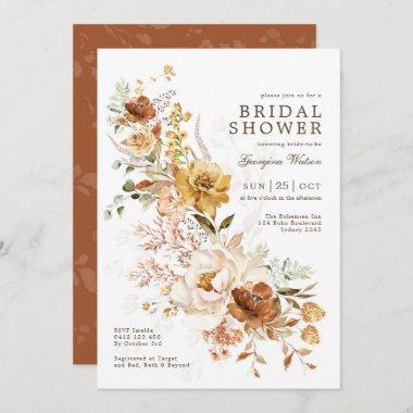 Boho Terracotta Yellow Garden Floral Bridal Shower Invitations