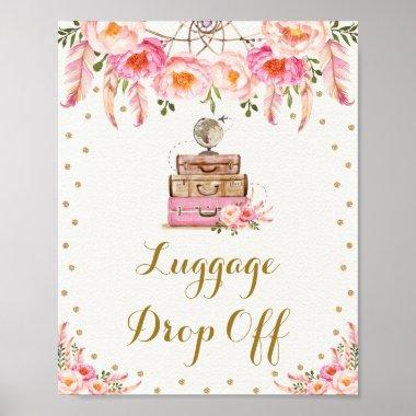 Boho Travel Miss to Mrs Floral Luggage Drop Off Poster