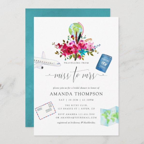 Boho Traveling From Miss To Mrs Bridal Shower Invitations