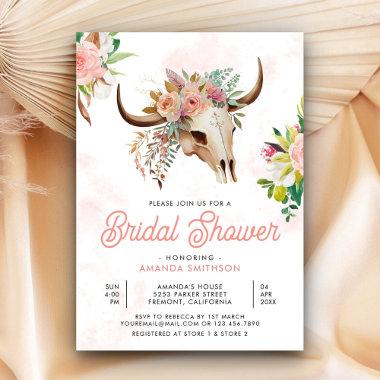 Boho Tribal Floral Cow Skull Bridal Shower Invitations