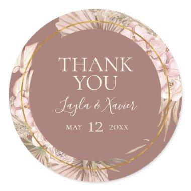 Boho Tropical Botanical Dusty Rose Thank You Favor Classic Round Sticker