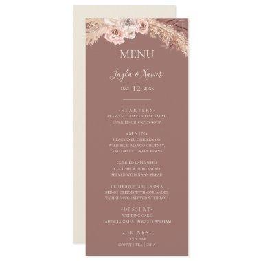 Boho Tropical Botanical Dusty Rose Wedding Dinner Menu