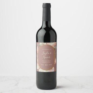 Boho Tropical Botanical | Dusty Rose Wedding Wine Label