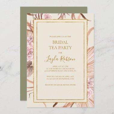Boho Tropical Botanical | Green Bridal Tea Party Invitations