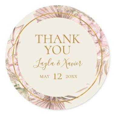 Boho Tropical Botanical | Ivory Thank You Favor Classic Round Sticker