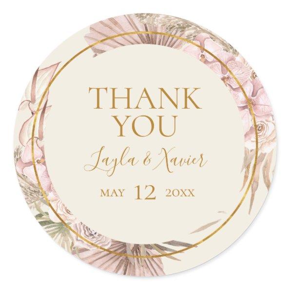 Boho Tropical Botanical | Ivory Thank You Favor Classic Round Sticker