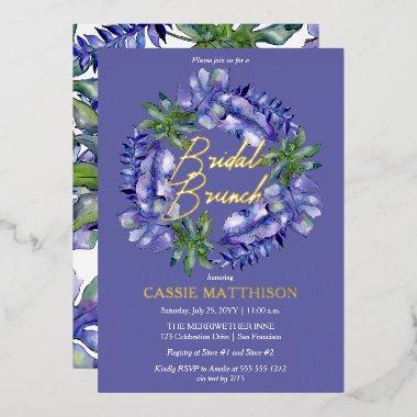 Boho Tropical Leaves Peri | Green Bridal Brunch Foil Invitations