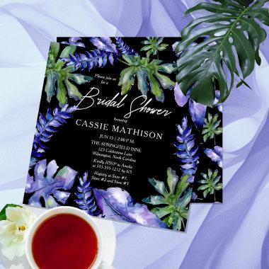 Boho Tropical Leaves Purple | Green Bridal Shower Invitations