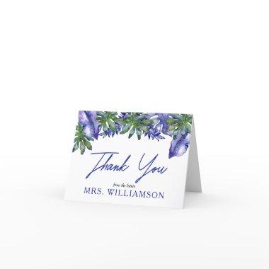Boho Tropical Leaves Purple Green Bridal Thank You
