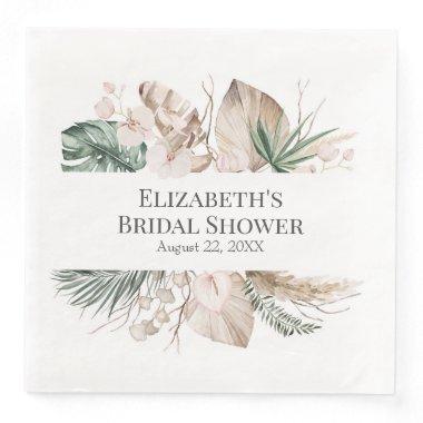 Boho Tropical Orchid and Monstera Paper Napkin