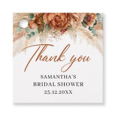 Boho tropical pampas grass copper bridal shower favor tags