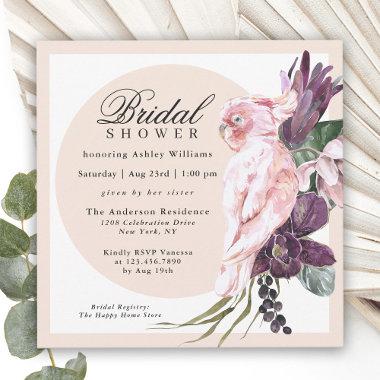 Boho Tropical Pink Parrot Floral Bridal Shower Invitations