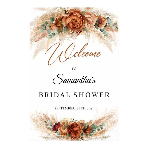 Boho tropical terracotta floral pampas Bridal Poster