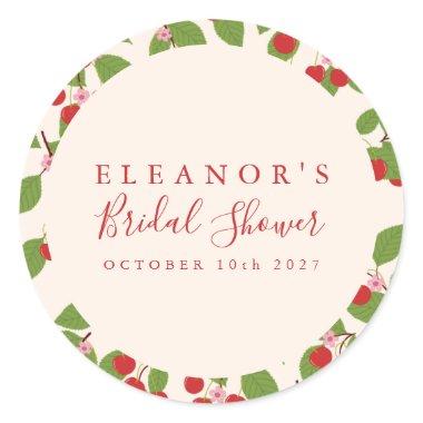 Boho Vintage Red Cherries Custom Bridal Shower Classic Round Sticker