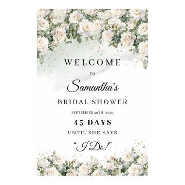 Boho Vintage white roses Bridal Shower count down Poster