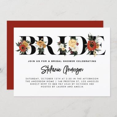 Boho Watercolor Anemone Botanical Bridal Shower Invitations