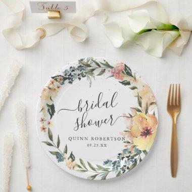 Boho Watercolor Autumn Floral Bridal Shower Paper Plates