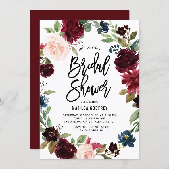 Boho Watercolor Autumn Floral Wreath Bridal Shower Invitations
