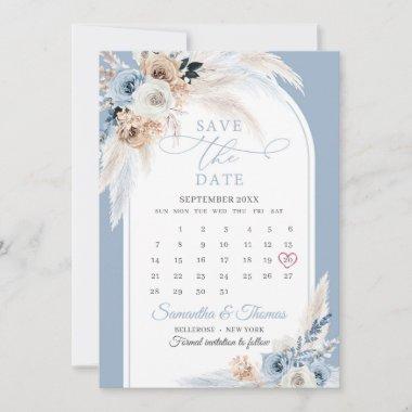 Boho watercolor blue and rust floral tropical arch save the date