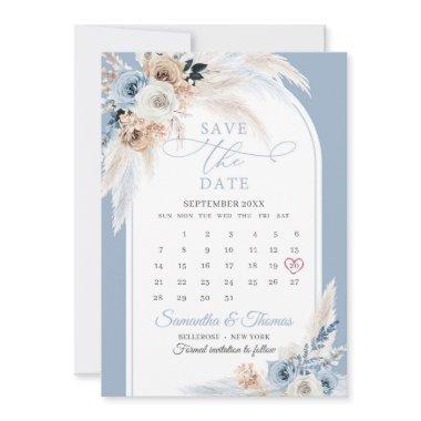 Boho watercolor blue and rust floral tropical arch save the date