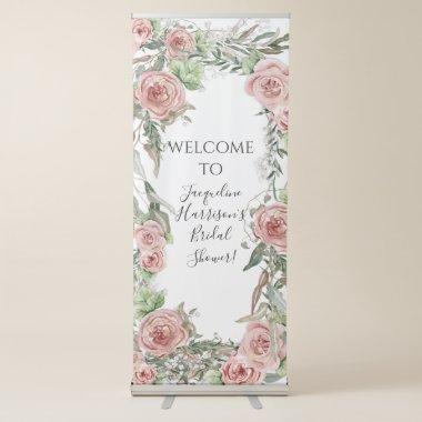 BOHO Watercolor Blush Floral Bridal Shower Welcome Retractable Banner