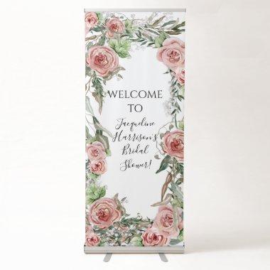 BOHO Watercolor Blush Floral Bridal Shower Welcome Retractable Banner