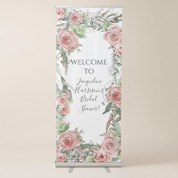 BOHO Watercolor Blush Floral Bridal Shower Welcome Retractable Banner
