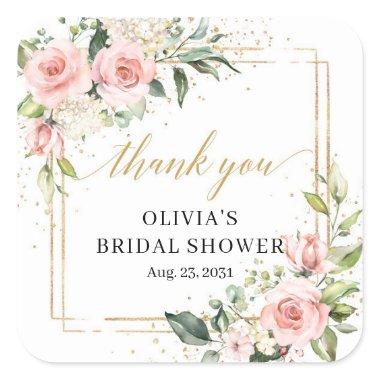 Boho watercolor blush pink roses Bridal Shower Square Sticker