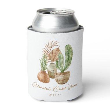 Boho Watercolor Cactus Pampas Plant  Can Cooler