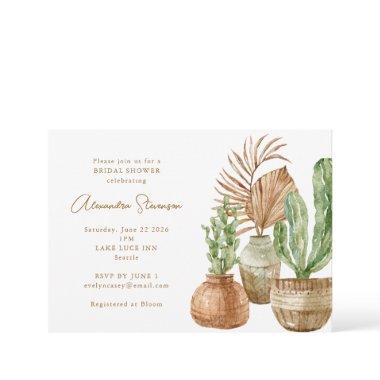 Boho Watercolor Cactus Pampas Plant Bridal Shower Invitations