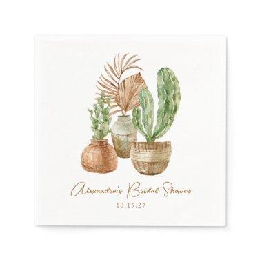Boho Watercolor Cactus Pampas Plant Bridal Shower Napkins