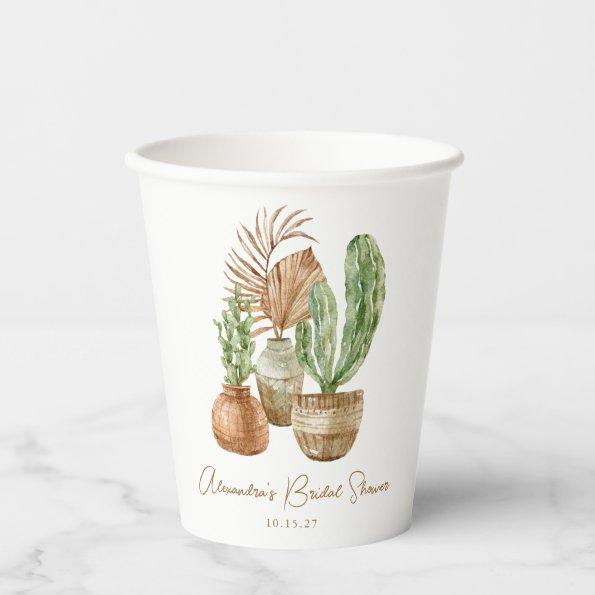 Boho Watercolor Cactus Pampas Plant  Paper Cups