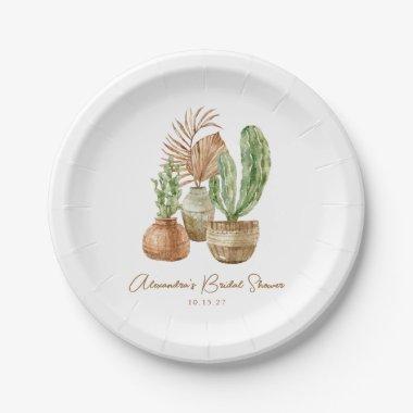 Boho Watercolor Cactus Pampas Plant  Paper Plates