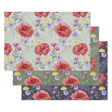 Boho Watercolor Colorful Wildflower Pattern Wrapping Paper Sheets