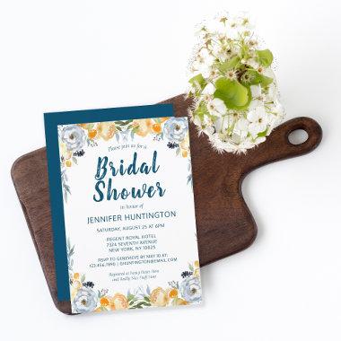 Boho Watercolor Coral Blue Floral Bridal Shower In Invitations