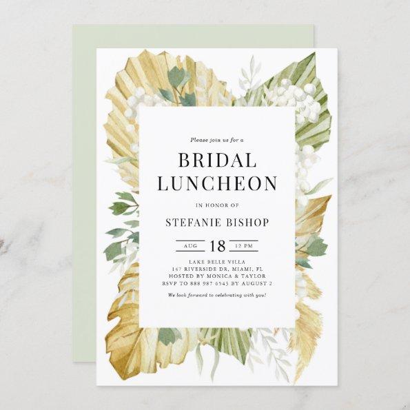 Boho Watercolor Dried Palm Leaves Bridal Luncheon Invitations