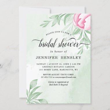 Boho Watercolor Eucalyptus Leaves Bridal Shower Invitations