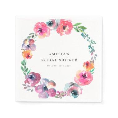 ]Boho Watercolor Floral Wreath Bridal Shower Napkins