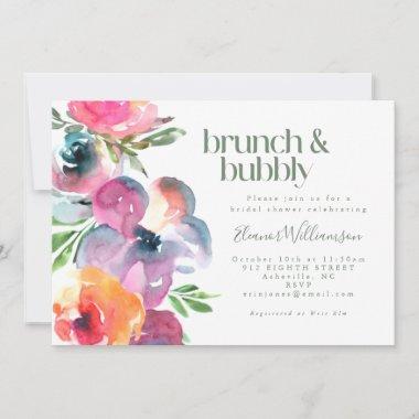 Boho Watercolor Flower Bridal Shower Brunch Bubbly Invitations