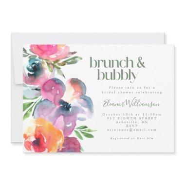 Boho Watercolor Flower Bridal Shower Brunch Bubbly Invitations